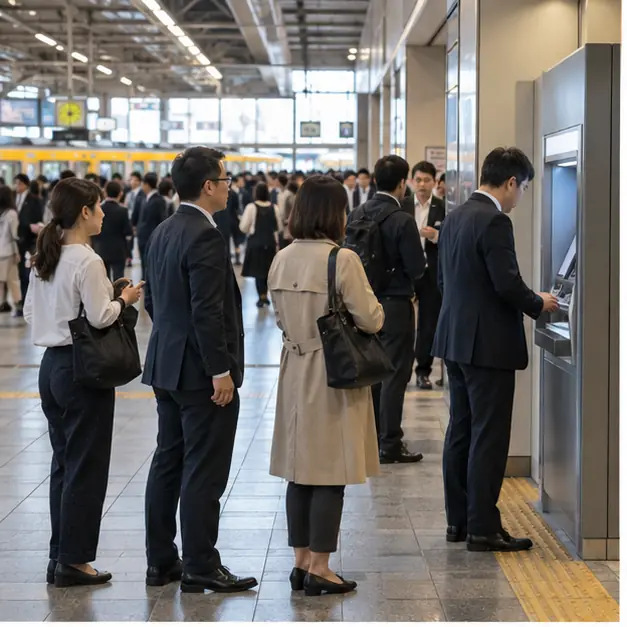 日本のATMに並ぶ人々